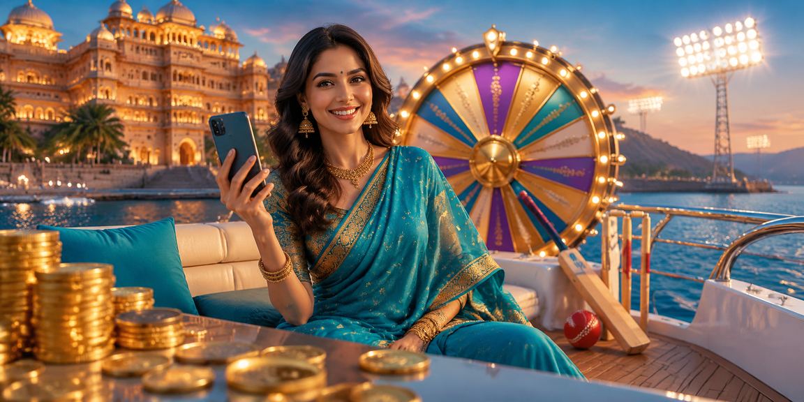 Teen Patti player celebrating an online win in festive attire