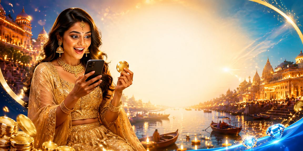 Indian player enjoying premium casino experience near Varanasi river ghat